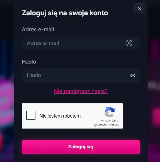 Formularz logowania do Xon Casino