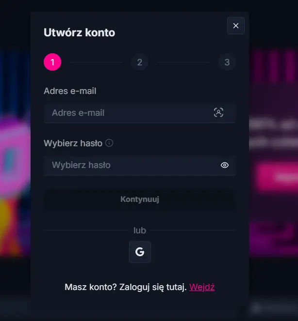 Formularz rejestracji w Xon Casino
